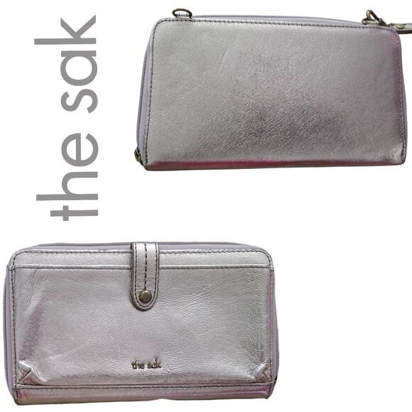 The SAK Wristlet Phone Wallet Leather Gold Bronze Metallic NO Crossbody Strap - Picture 4 of 4